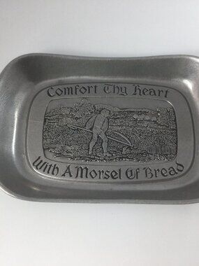 Vintage Wilton Armetale Pewter Bread Tray Comfort Thy Heart Farmer 10.5" L